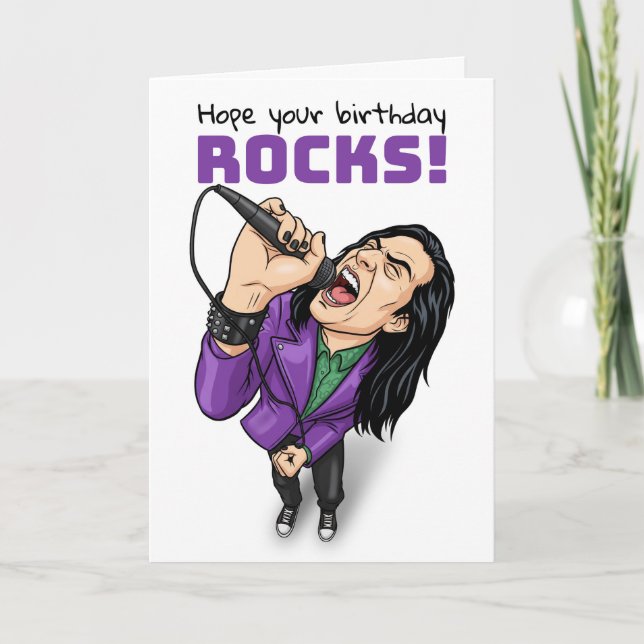 Happy Birthday For Anyone Heavy Metal Rock Star  Holiday Card (Front)