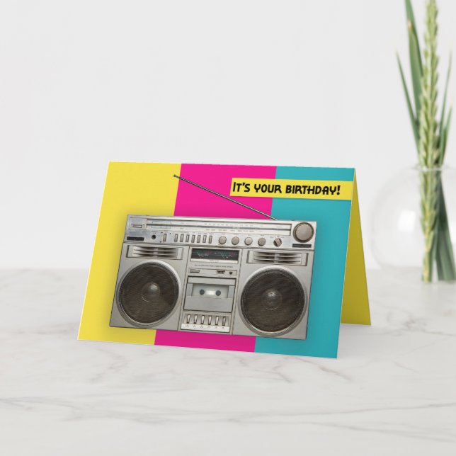 Happy Birthday For Anyone Retro Boombox Humor  Holiday Card (Front)