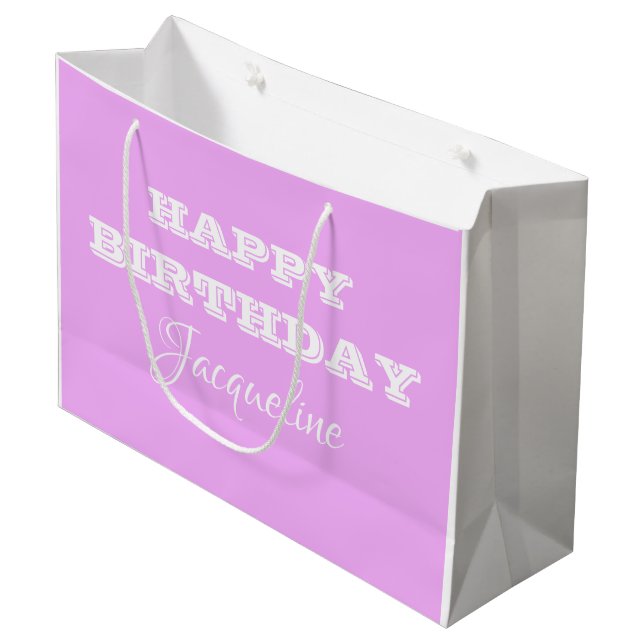 Happy Birthday for Her. Gorgeous Pink & White Large Gift Bag (Front Angled)