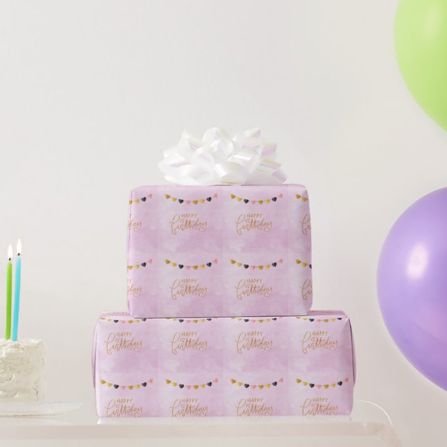 Happy Birthday for Her String of Hearts Wrapping Paper (Party Gifts)