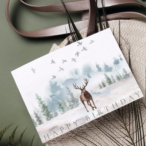 Happy Birthday for Him Watercolor Forest