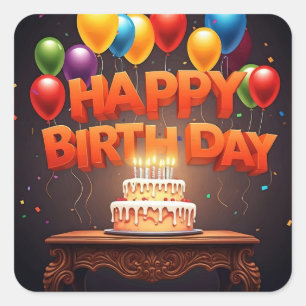 Happy Birthday for Kids - Colorful Balloons Cake  Square Sticker