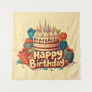 Happy Birthday for Kids - Colorful Gifts, Cake Tapestry