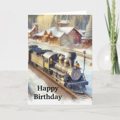 Happy Birthday For Men Vintage Train in Winter  Card