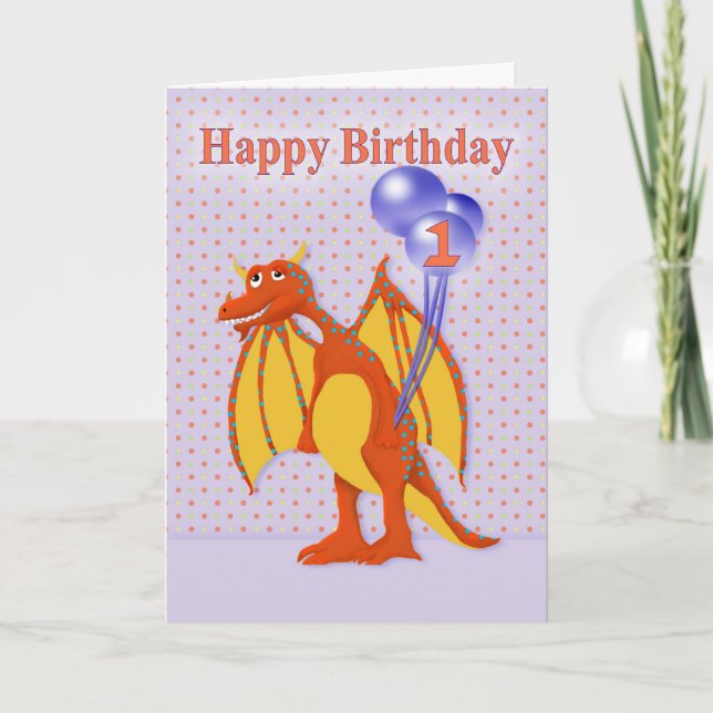 Happy Birthday for One Year Old, Cartoon Dragon Card (Front)