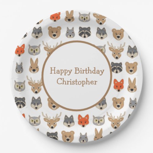Happy Birthday Forest Wild Animmals Illustration Paper Plates