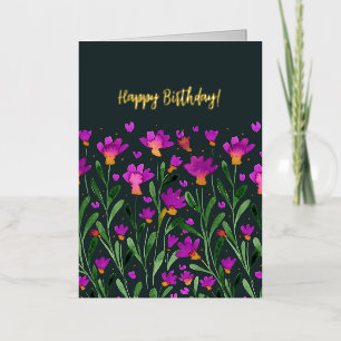 Happy Birthday forget me not flowers Foil Holiday Card