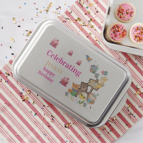 Happy Birthday Fox Chick Cat Square Cake Pan