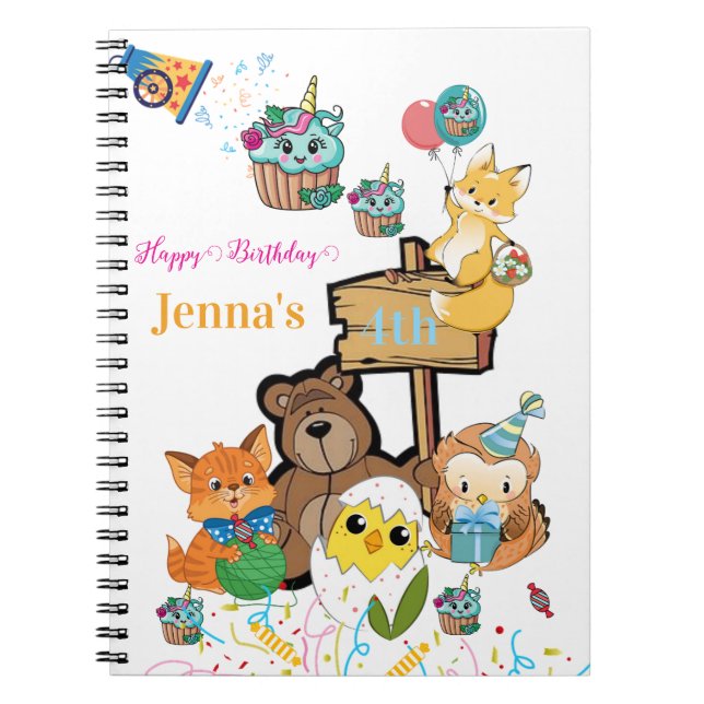 Happy Birthday Fox Teddy Bear Chick Notebook (Front)