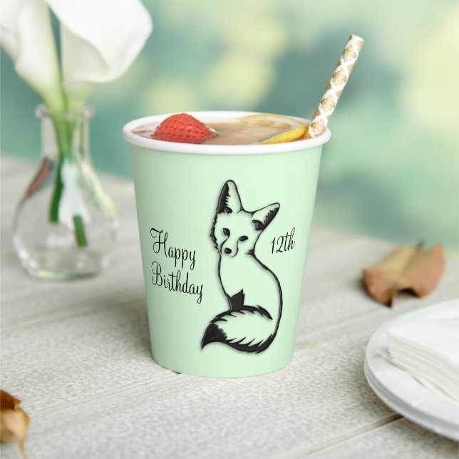Happy Birthday Fox w Age Green Paper Cups (Insitu)