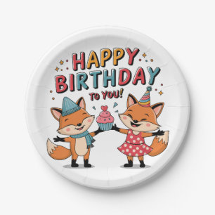 Happy Birthday Foxes Paper Plates