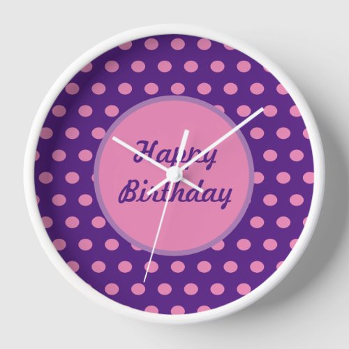 Happy Birthday Framed Wall Clock Purple  Pink