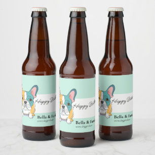 Happy Birthday French Bulldog  Beer Bottle Label