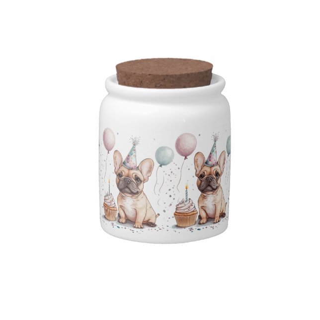 Happy Birthday French Bulldog Candy Jar (Front)