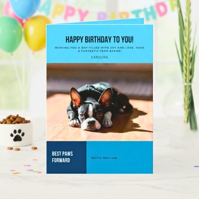 Happy Birthday French Bulldog  Card (Happy Birthday French Bulldog Balloons and Flower Card)