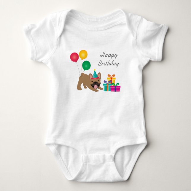 Happy Birthday French Bulldog Colorful Baby Bodysuit (Front)