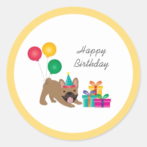 Happy Birthday French Bulldog Colorful Classic Round Sticker