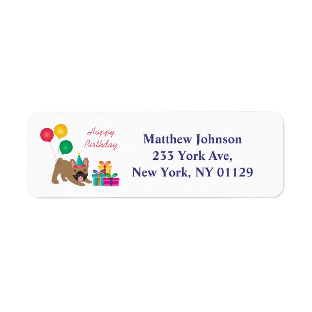 Happy Birthday French Bulldog Colorful Label (Front)