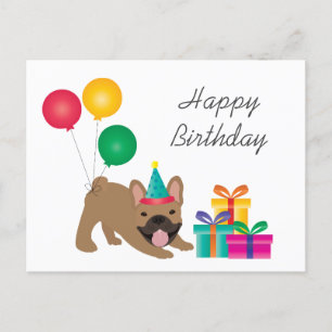 Happy Birthday French Bulldog Colorful Postcard