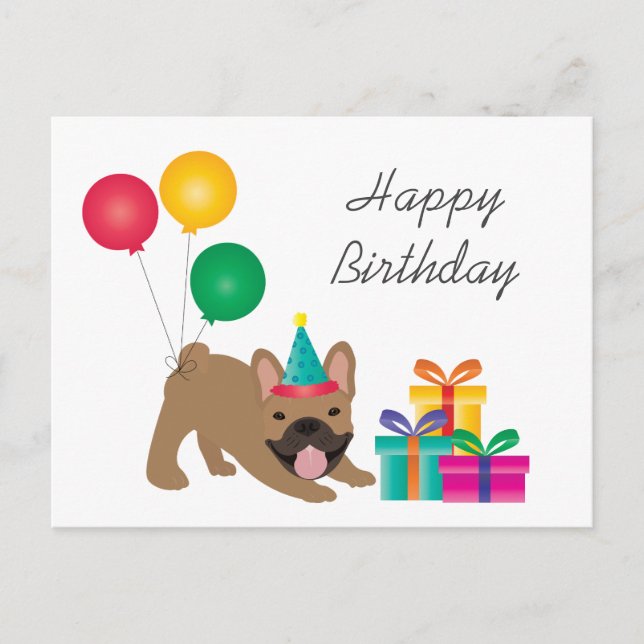 Happy Birthday French Bulldog Colorful Postcard (Front)