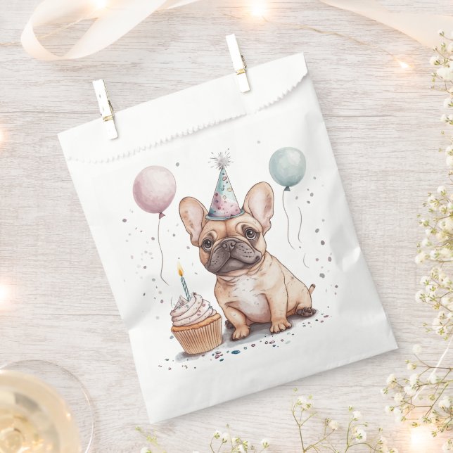 Happy Birthday French Bulldog Favor Bag (Clipped)