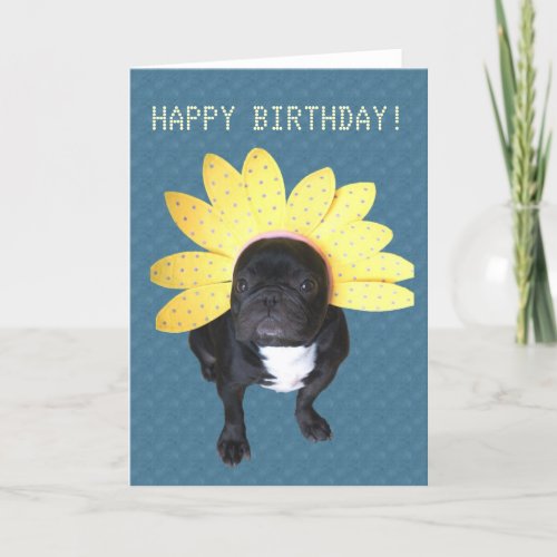 Happy Birthday French Bulldog Flower Card