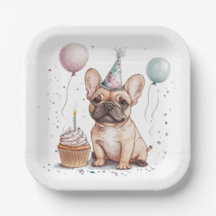 Happy Birthday French Bulldog Paper Plates