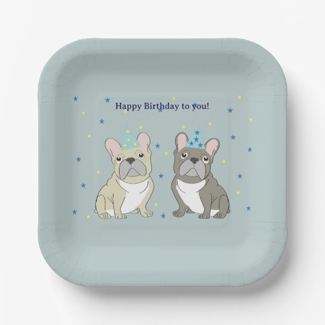 Happy birthday French, bulldog Paper Plates (Front)