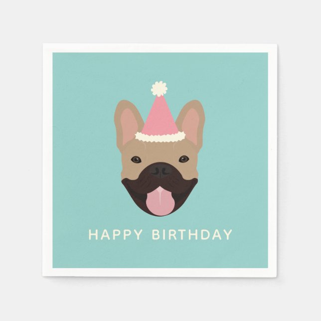 Happy Birthday French Bulldog Party Hat Napkins (Front)