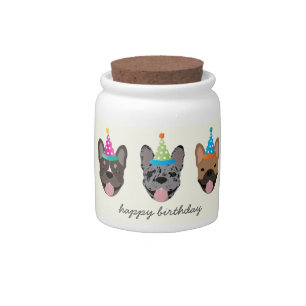 Happy Birthday French Bulldog Party Hats Candy Jar