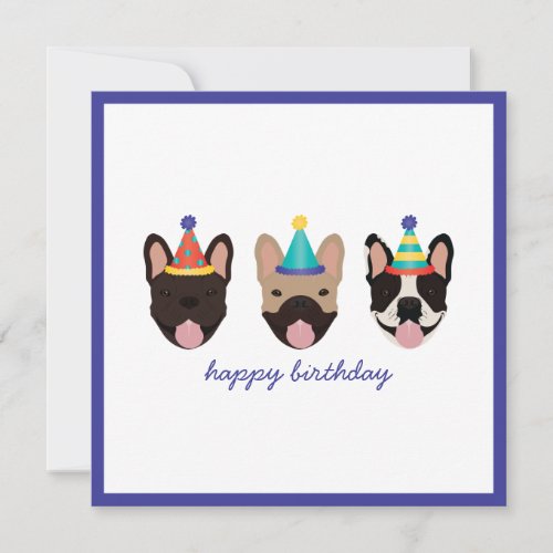 Happy Birthday French Bulldog Party Hats Card