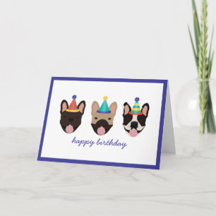 Happy Birthday French Bulldog Party Hats Card