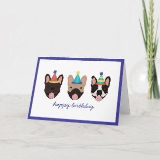 Happy Birthday French Bulldog Party Hats Card