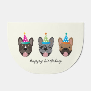Happy Birthday French Bulldog Party Hats Doormat