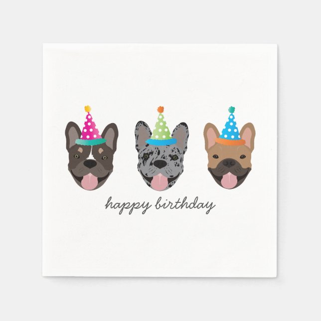 Happy Birthday French Bulldog Party Hats Napkins (Front)
