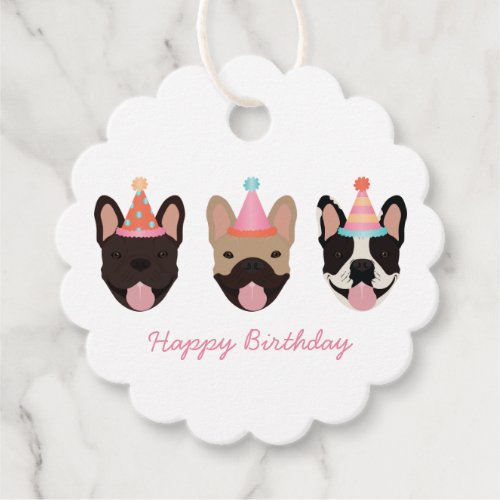 Happy Birthday French Bulldog Party Hats Pink Favor Tags