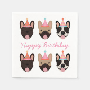 Happy Birthday French Bulldog Party Hats Pink Napkins