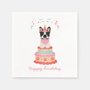 Happy Birthday French Bulldog Party Hats Pink Napkins