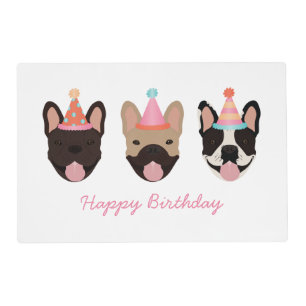 Happy Birthday French Bulldog Party Hats Pink Placemat