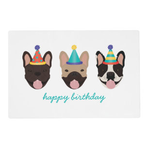 Happy Birthday French Bulldog Party Hats Placemat