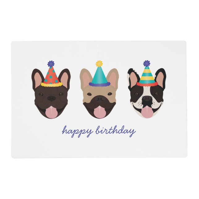 Happy Birthday French Bulldog Party Hats Placemat (Front)
