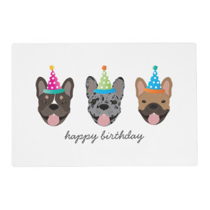 Happy Birthday French Bulldog Party Hats Placemat