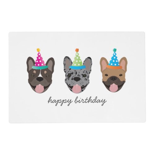 Happy Birthday French Bulldog Party Hats Placemat