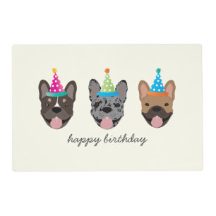 Happy Birthday French Bulldog Party Hats Placemat