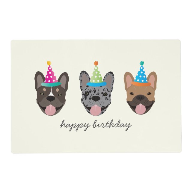 Happy Birthday French Bulldog Party Hats Placemat (Front)