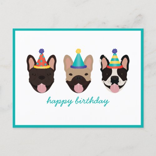 Happy Birthday French Bulldog Party Hats Postcard