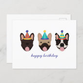 Happy Birthday French Bulldog Party Hats Postcard | Zazzle