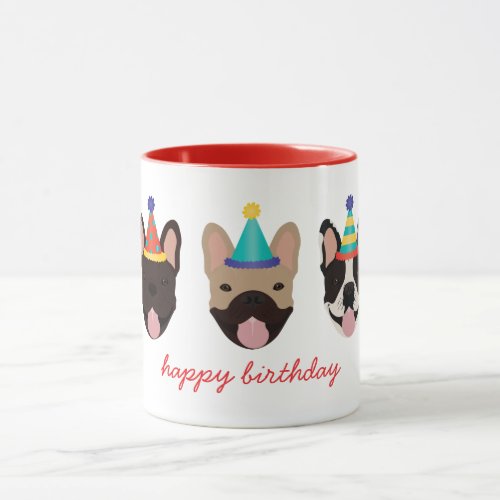 Happy Birthday French Bulldog Party Hats Red Mug