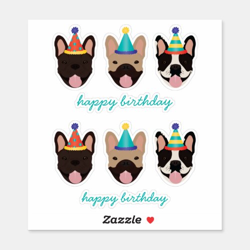 Happy Birthday French Bulldog Party Hats Sticker
