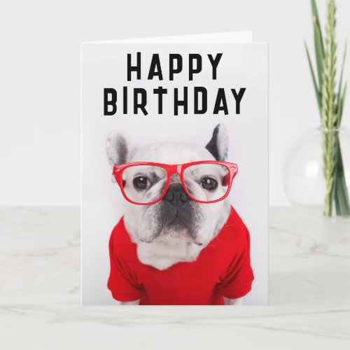 Happy Birthday  French Bulldog with Glasses Card
